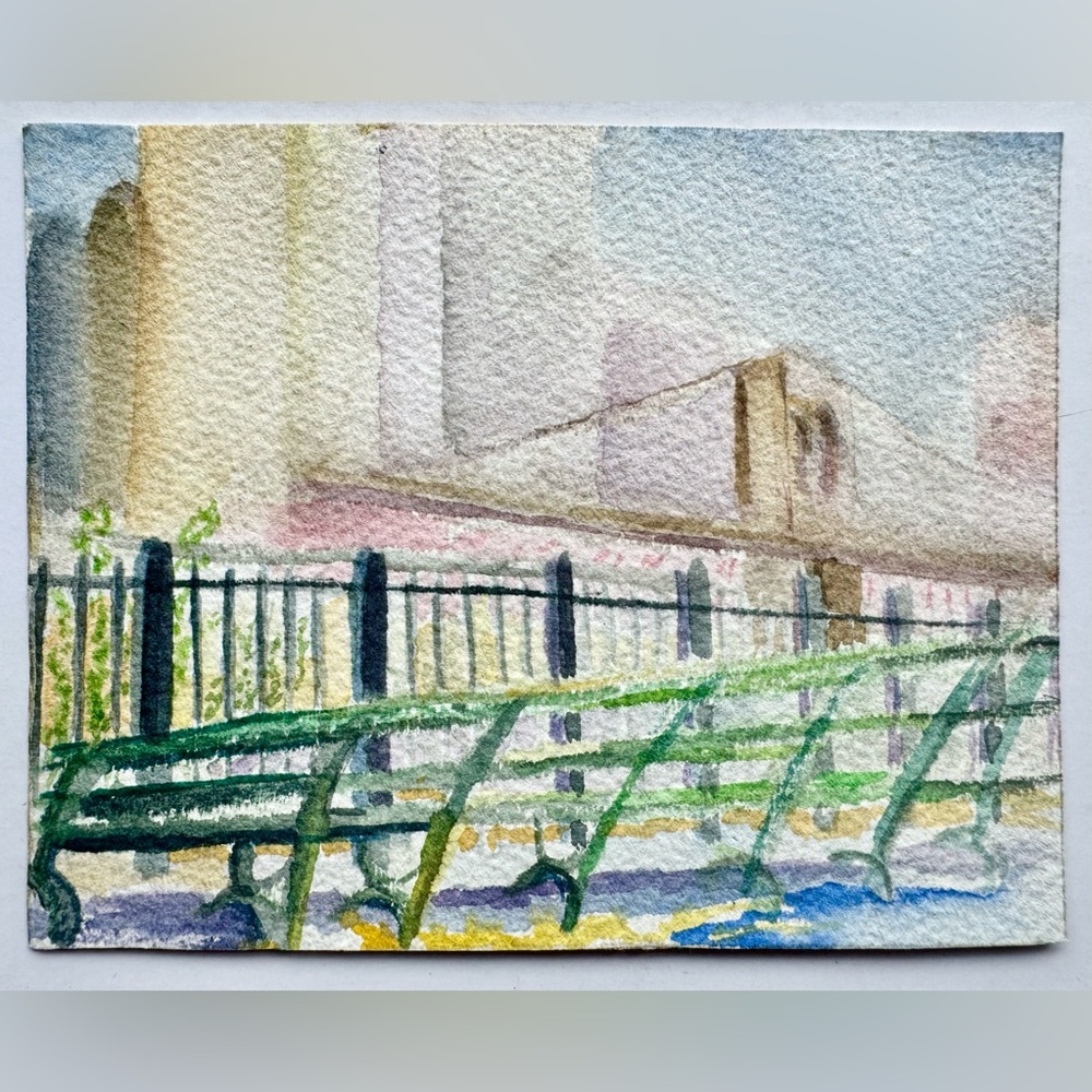 Handmade Hand Crafted Watercolor Painting Home Decor Art Brooklyn Bridge NYC